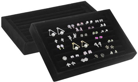 Vxcbad Schmuckkästchen holzernes Samtschmucktablett Ringhalter für Geschäftsauslagen, Schmuckausstellung zu Hause Ringausstellungsfall für Ringe, Steckerohrringe, Hängerohrringe, Schwarz