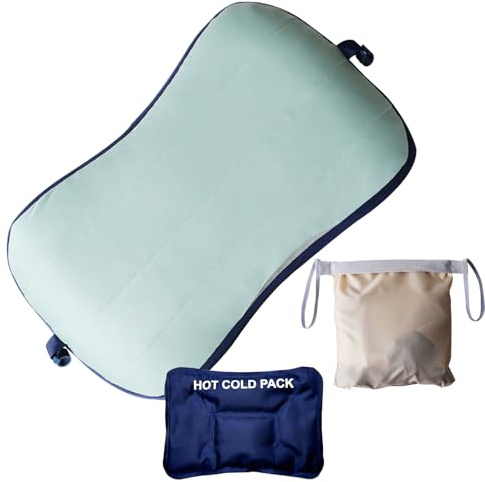 Coldcool Travel Rest Pillow, Soft Flocking Pillow with ice Pack, Portable Inflatable Leg Rest Pillow with Air Pump for Office, Home Relax, Camping and Travel Use