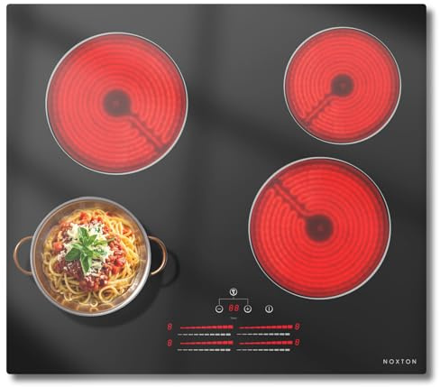 NOXTON Piano Cottura in Ceramica 4 Fuochi, 6000W Piano Cottura Vetroceramica 60cm con Cursore a Strisce, Piano Cottura Electrico 4 Piastre di Scorrevole, Sicurezza Bambini, Adatto per Tutte le Padelle