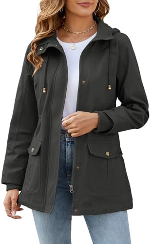 Tuopuda Giacca Primaverile Donna Parka Cotone Militare Cappotto Leggera Utility Jacket Giubbotto con Cappuccio Casual con Zip Antivento Staccabile Giacche Giaccone Outdoor, Grigio, M
