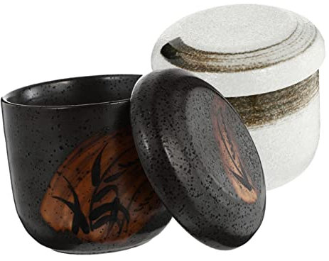 BEBEMOKO 2pezzi Ciotola Ceramica Per Uova Al Vapore Da Pentola Per Stufato Giapponese Con Coperchio Per Zuppe e Dessert Facile Da Pulire e Stile Elegante