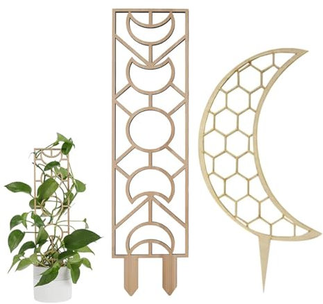 AEIOPRS 2 Pcs Treillis en Bois pour Plantes Grimpantes Décoratif Intérieur Fenêtre de lune/Ruche de lune 30 cm Naturel