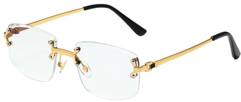 Ggpyyon Lunettes de soleil rectangulaires sans monture rétro pour homme et femme - En métal doré - Sans monture, Doré/transparent