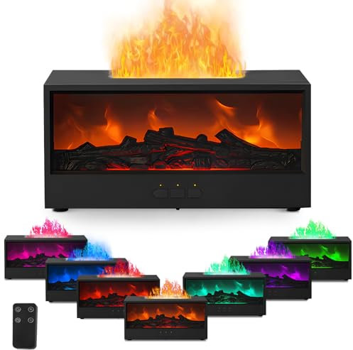 Diffusore di Oli Essenziali Flame 3D, Umidificatore da 150 ml per Camera da Letto con Camino a LED, 7 Colori di Fiamma, Diffusore di Aromi con Telecomando per Casa e Ufficio