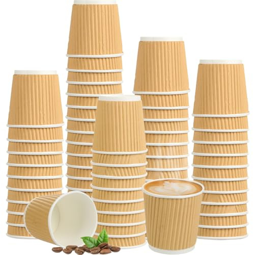 200 Pcs 4oz Paper Espresso Cups Ripple Wall Hot Cups For Coffee Disposable Coffee Cup Paper Hot/Cold Drinking Cups for Party, Picnic, Travel and Events