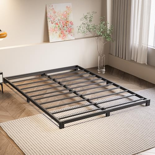 VERFARM Lit Plateforme en métal, Cadre de lit 140 x 190 cm - Hauteur 8 cm - Lit en métal avec sommier à Lattes en métal, Moderne, pour Adultes, Enfants, Adolescents, Montage Facile, lit Double Noir