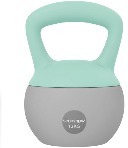 SPORTNOW Kettlebell 12kg - Collaboration Aosom.fr x FFHandball - Haltère avec Poignée Antidérapante pour Fitness, Musculation, Cardio, Gris et Vert