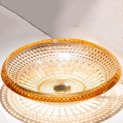ZYCDP Lavabo Baño Cristal Redondo Lavabo Vidrio 460 X 460 X 110 mm Sin Orificio Para Grifo Ámbar
