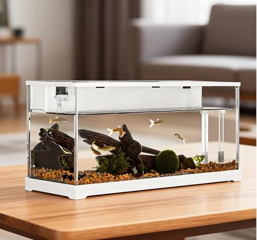 Garvee Acquario in Acrilico Trasparente con Illuminazione LED e Filtrazione Circolare - Mini Starter Kit per Betta e Pesci Rossi - Decorazione Moderna per Scrivania Casa/Ufficio, Colore: Bianco