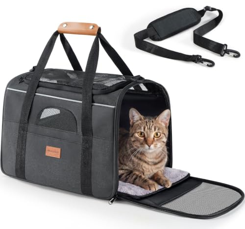 Morpilot Sac Transport Chat Chien, Caisse de Transport Chat Respirant et Pliable Cage Transport Chat avec Matelas en Peluche Amovible + Bol (Accepté au Maximum 15lbs/7kg，44 * 31 * 34cm)