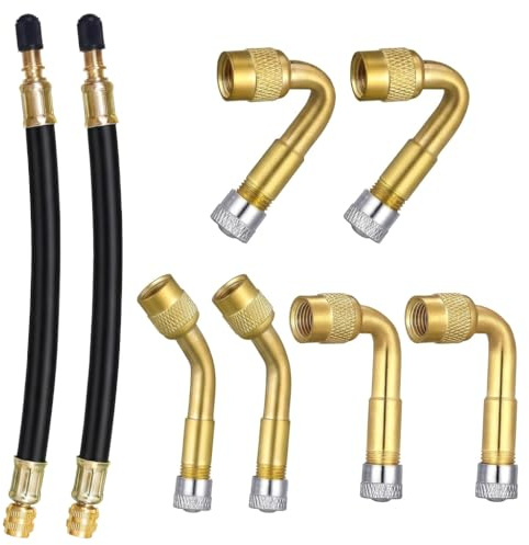 8 unidades de extensión válvula neumático universal extensión válvula acodada 45° 90° 135° con 2 tubos flexibles 180mm adaptador de latón caucho adaptador para coche, moto, bicicleta, camión, remolque