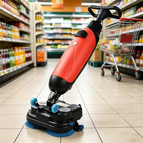 AityBuy Fregadora De Suelos Autopropulsada Comercial, Pulidora De Baldosas, Rotativa De 360°, Inalámbrica, con Extractora De Alfombras, De 43 Cm (43), con Doble Cepillo Y Secadora Red
