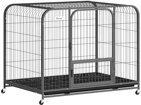 PawHut Gabbia per Cani Robusta con Ruote e 3 Porte, Gabbia Kennel Box per Cani di Taglia Grande, Media e Piccola, 109x72x85 cm, Vassoio Rimovibile e Chiusura Sicura, per Interno ed Esterno, Nero