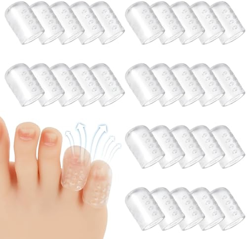 30 stycken tåskydd silikon, ventilerande tåhätta för små tå, elastiskt tåskydd, mjuka tåskydd mot liktornar och bubblor, transparent (inte för stortå)