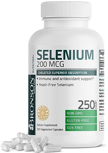 Bronson Selenium 200 mcg – Yeast Free Chelated Amino Acid Complex - Essential Trace Mineral with Superior Absorption, 250 Vegetarian Capsules