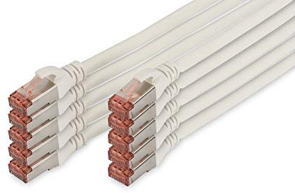 DIGITUS Câble LAN Cat 6-0,5m - 10 pièces - RJ45 Câble réseau - S/FTP Blindé - Compatible Cat 6A & Cat 7 - Blanc