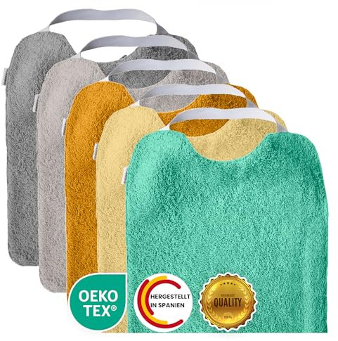 MIMUSELINA 5er-Pack Frottee Lätzchen Baby mit Elastischem Halsbund | Große Lätzchen Baby BLW aus Frottee und Wasserdichtem Stoff | Weich, Saugfähig, Leicht zu Reinigen | Ideal für die Kita