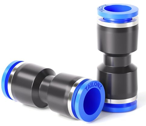 TAILONZ PNEUMATIC Blue Straight 2 Ways - 6MM Tube OD Push to Connect Tube Quick Fittings Push Lock PU-6 (Pack of 10)