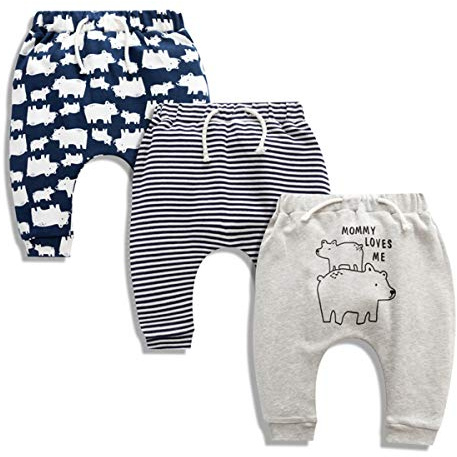 CuteOn 3 Pack Unisexe des Gamins Bambin Harem Pantalon Coton Élastique Trousers