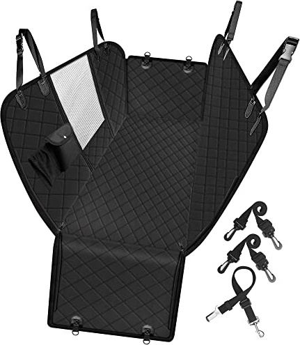 Femuar Dog Car Seat Cover with Storage Pockets Mesh Visual Window, Waterproof Nonslip , Heavy Duty Scratchproof Pet Dog Back Seat Cover Hammock for Cars Trucks and SUVs