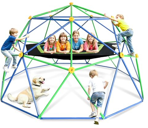 SMkidsport 10FT Geometric Dome Climber for Kids 3-12 - Heavy Duty 1000LB Capacity Jungle Gym with Hammock & Climbing Grips, Outdoor Backyard Play Equipment, Easy Assembly