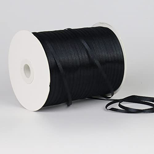 3mm 790m Schwarz Satinband,Schwarz Schleifenband Dekoration Stoffbänder Bänder Geschenkband Breit Stoffband für Hochzeit -1 Rollen