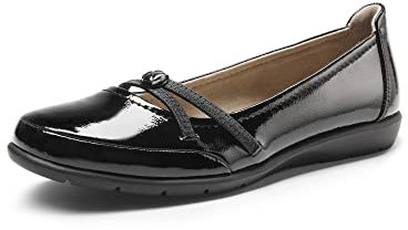 DREAM PAIRS Ladies Classic Ballerinas Damen Bequeme Flache Schuhe mit Kreuzriemenbesatz Aktualisierte Fassung SCHWARZ-PAT 38 (EUR) SDFA2361W-NEW-E