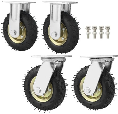 WORDFUN Heavy Duty Industrial Casters, 2 Swivel and 2 Fixed, with Ball Bearings, Wheelbarrow Replacement Rubber Casters, Air Filled Castors, 6inch 8inch 10inch