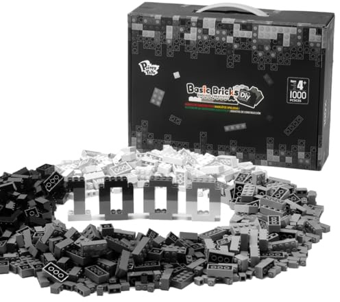 Pairez Toys 1000 Piece Blocks for Building, Classic Bulk 2x4 Basics Bricks Building Set, Compatible with All Major Brands, Creative STEM Building Toys for Kids Ages 4 5 6 7 8 (Black & Gray & White)