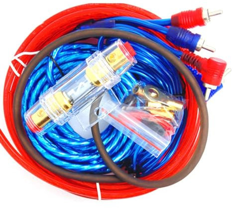 Qwertfeet Kit de Cableado de Altavoces de Audio de 1500 W, 8GA, Cable de Subwoofer para Coche, Portafusibles de 60 Amperios, Cables de Instalación de Altavoces, 18GA