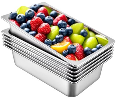 Lote 6 Cubetas Gastronorm GN 1/4-100 mm profundidad fabricadas en acero inoxidable | Bandejas Ingredientes | Bandejas Gastronorm 1/2 | Recipiente GN 1/4 265x162x100 mm | 2,8 Lts