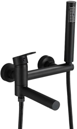 Uxsjakjsd Mattschwarzer Wandmontierter Badewannenhahn mit Schwenkbarem Auslauf, Wannenkran mit Großer Reichweite, Einhebel-Duschmischbatterie