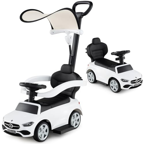 GYMAX Macchinina a Spinta 3-in-1 per Bambini, Auto a Pedali con Tettuccio Regolabile, Spazio di Stoccaggio Sotto Sedile, Giocattolo da Passeggio, Regalo per Bambini 18-36 Mesi (Bianco)
