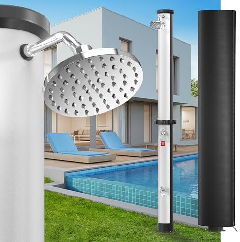 YRHome Doccia solare argento 40 litri – Doccia solare da giardino piscina doccia da campeggio doccia esterna con soffione doccia a pioggia e doccia a piedi | acqua calda fino a 60 °C | senza