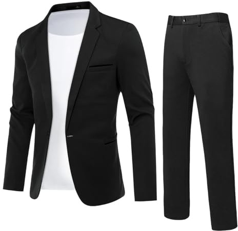 YFFUSHI Mens 2 Piece 1 Button Slim Fit Wedding Business Suits Black