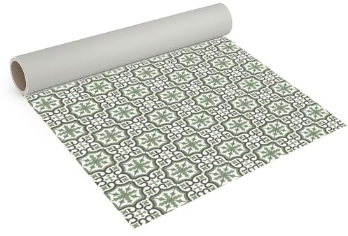 Internethandel Pfordt CV Bodenbelag Retro Fliese Grün, 100x200 cm, pflegeleichter PVC Vinylboden in Fliesenoptik, Meterware für Küche und Wohnzimmer