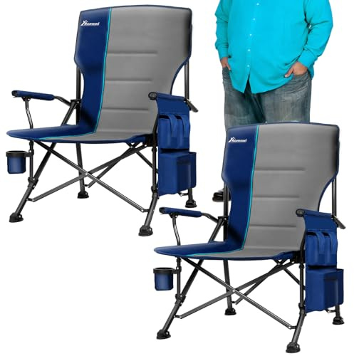 Romswi Oversized Camping Chairs 2 Pack with Hard Armrest Chair,Heavy Duty Supports 500LBS,Folding Chairs with Cup Holder for Outdoor,Beach,Garden,Fishing