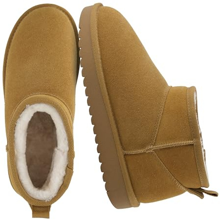 CUSHIONAIRE Hip-3 Genuine Suede Leather Ankle Boots for Women – Pull On Cozy Faux Fur Boots Womens Shoes with Comfortable Memory Foam, CHESTNUT 10