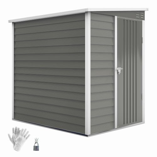 Outsunny Metallverktygshus 2,3 m² 142 x 184 x 181 cm, väderbeständigt trädgårdshus med fönster, lås, handskar, fundament och pulttak, utrustningsskjul för trädgård bakgård ljusgrå
