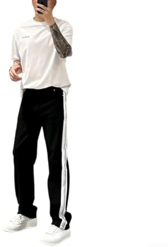 Whychstore mäns raka ben jeans för smal passform sida randig komfort midja byxor flexibla byxor för arbete vardaglig M-3XL