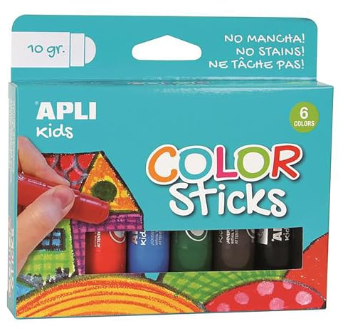 APLI Kids 14227 - Color Sticks Clásicos - Témperas sólidas para niños, 6 u.
