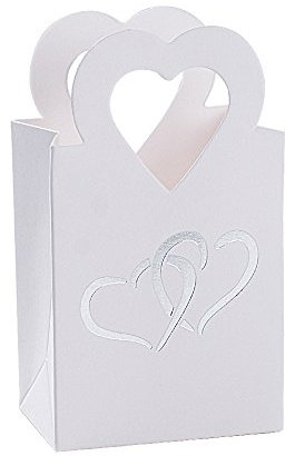 BUONDAC 100 Stücke Mini Gastgeschenke Box Hochzeit Bonboniere Gastgeschenk Taufe Geschenkbox klein für Süßigkeiten Geschenkschachtel Pralinenschachtel leer (Weiß mit silbrig Herz (100 STK))