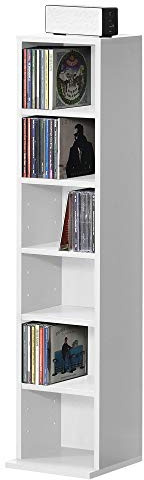[en.casa] CD/DVD Shelf 90x20x20 cm White Bookshelf 6 Compartment Box CD Holder