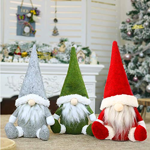 Leipple GNOME Christmas Plush Ornaments 3 Packs - Swedish Handmade Santa Elf Tomte Ornaments (Short Legs)