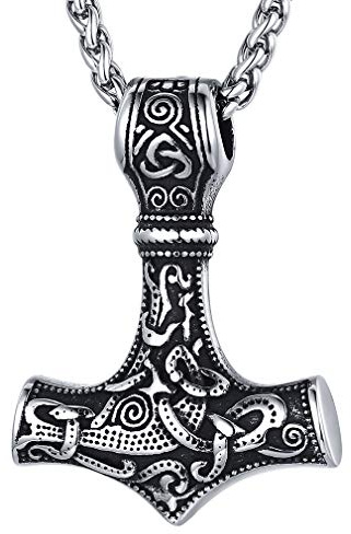 FaithHeart Nordiska herrhalsband med vikingmotiv, Tor Mjölnir Runor keltisk/Guden Oden rostfritt stål/guld/svart med kedja 55+5 cm, lyckoamulett, smycke för män, pojkar, kvinnor