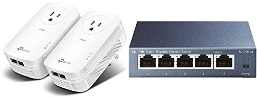 TP-Link AV2000 Powerline Adapter - Gigabit Port, Ethernet Over Power, Plug&Play, Power Saving, MU-MIMO, Noise Filtering(TL-PA9020P KIT) & 5 Port Gigabit Ethernet Network Switch (TL-SG105)