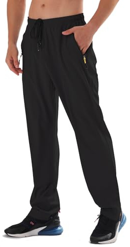 AIRIKE Athletic Pants for Men Water Resistant Quick Dry Lightweight Polyester Workout Warm Up Hiking Sweatpants with Pockets Black