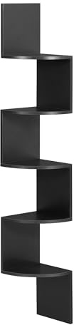 VASAGLE Corner Shelf Wall Mount, 5-Tier Floating Corner Bookshelf, Plant Shelf for Bedroom, Living Room, Bathroom, Home Office, Ink Black