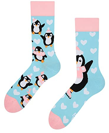 Dedoles Calcetines Unisex Hombre Mujer y Niños Algodón muchos diseños divertidos diferente izquierda derecha, color: Azul, diseño: Pingüino patinador, tamaño: 35-38