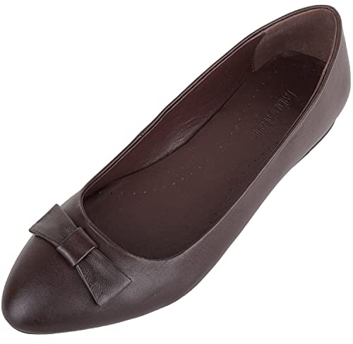 ABSOLUTE FOOTWEAR Zapatos de bailarina inteligentes formales de piel auténtica para mujer, marrón oscuro, 39 EU